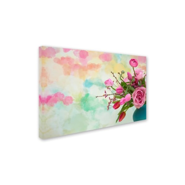 Cora Niele 'Pink Flowers And Watercolor Painting' Canvas Art,12x19